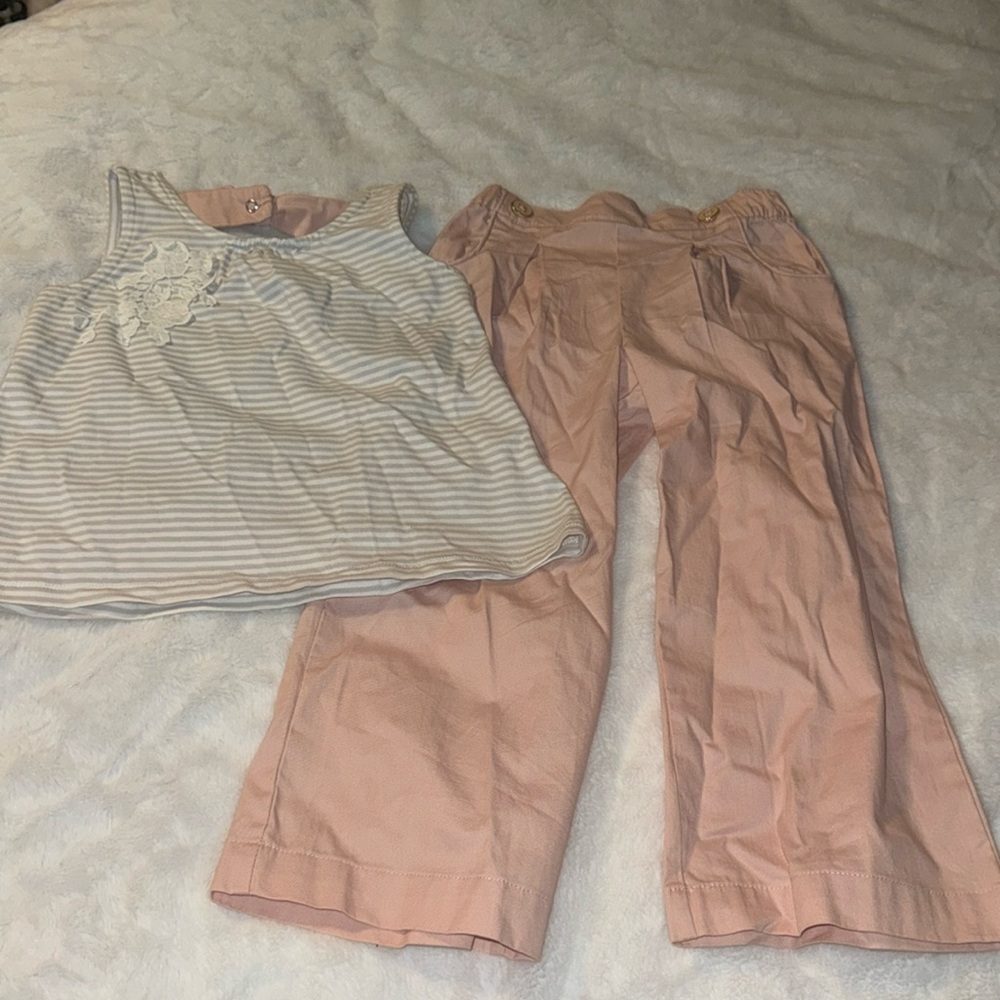 ￼ TAHARI baby size 4t pink, white and gray striped outfit ￼